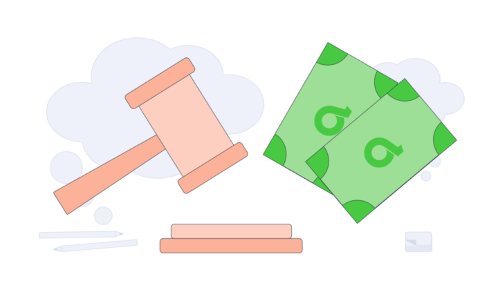 illustration showing financial sanctions with the use of money and a gavel.