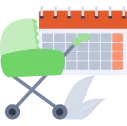 Illustration of a pram and a calendar to represent enhanced modern family leave.