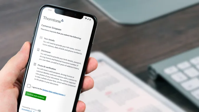 Thorntons case study example screen using Amiqus on a mobile phone.