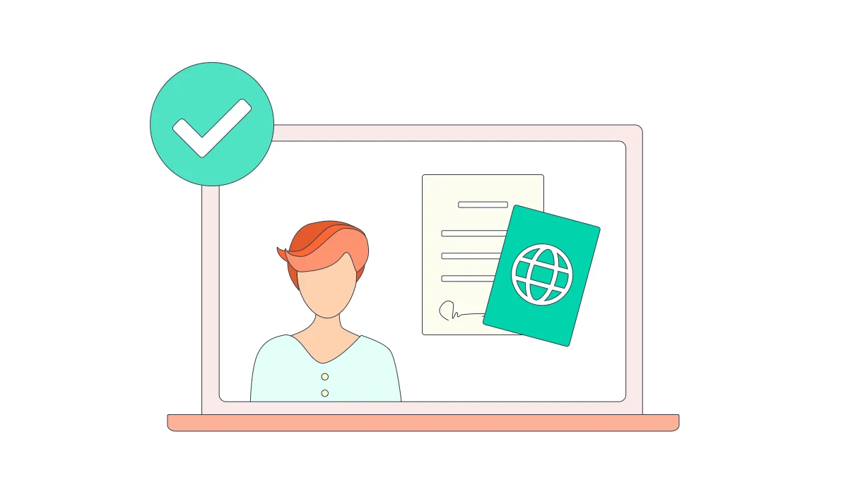 An illustration of an id verification check being passed on a laptop.