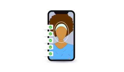 An illustration to represent right to work and pre-employment screening checklist. The graphic has an image of a character on a mobile device with a list of checks and ticks appearing beside the graphic.