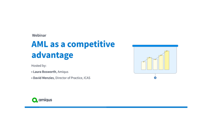 Webinar graphic about AML as a competitive advantage and with the names of the hosts.