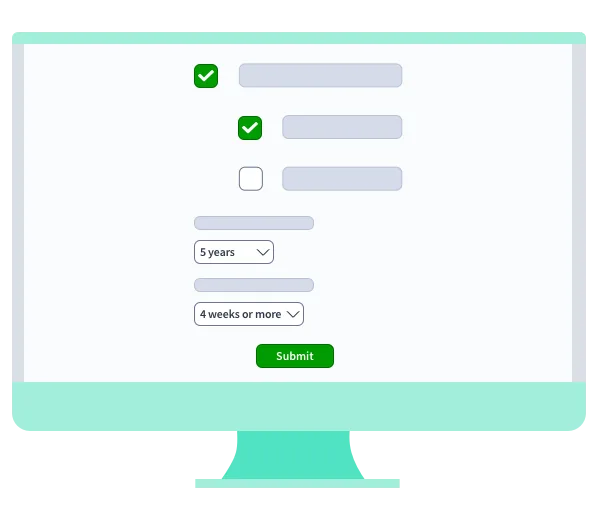 An illustrative graphic showing the Automated referencing check being select to show up to 5 years and to show gaps of 4 weeks or more