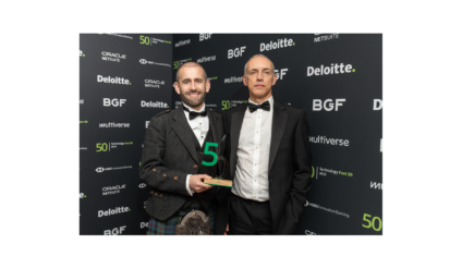 From left: ​​ Callum Murray, Amiqus CEO Amiqus and Alastair Young, finance director at The Deloitte UK Technology Fast 50 awards in London