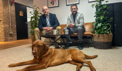 Graham MacKenzie, Callum Murray and Harris at the Amiqus office in Leith Edinburgh