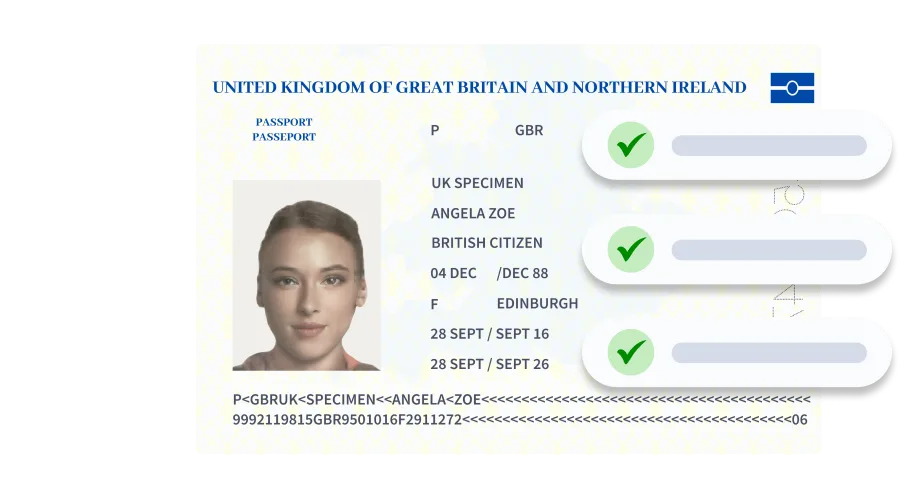 image of passport which check marks next to it showing it has approved results.