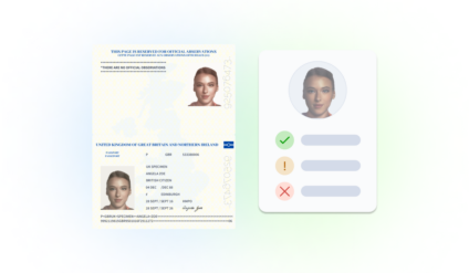 image of passport and next to it a profile of mixed outcomes of results on the watchlist check.