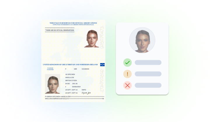 image of passport and next to it a profile of mixed outcomes of results on the watchlist check.