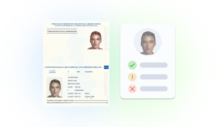 image of passport and next to it a profile of mixed outcomes of results on the watchlist check.