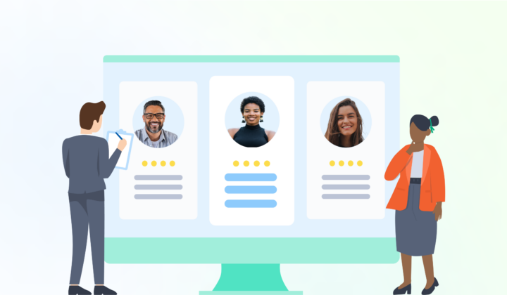 two recruiters representing RPOs looking at a screen which shows profiles of three candidates