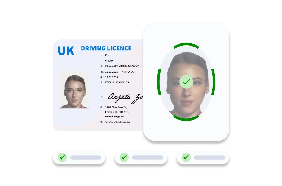 image of a UK drivers licence passing an identity verification