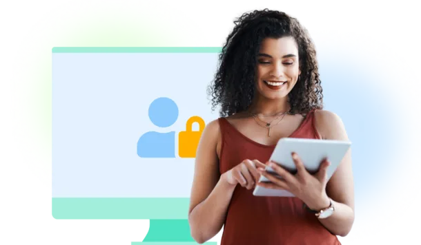 SSO image of a woman logging into a device