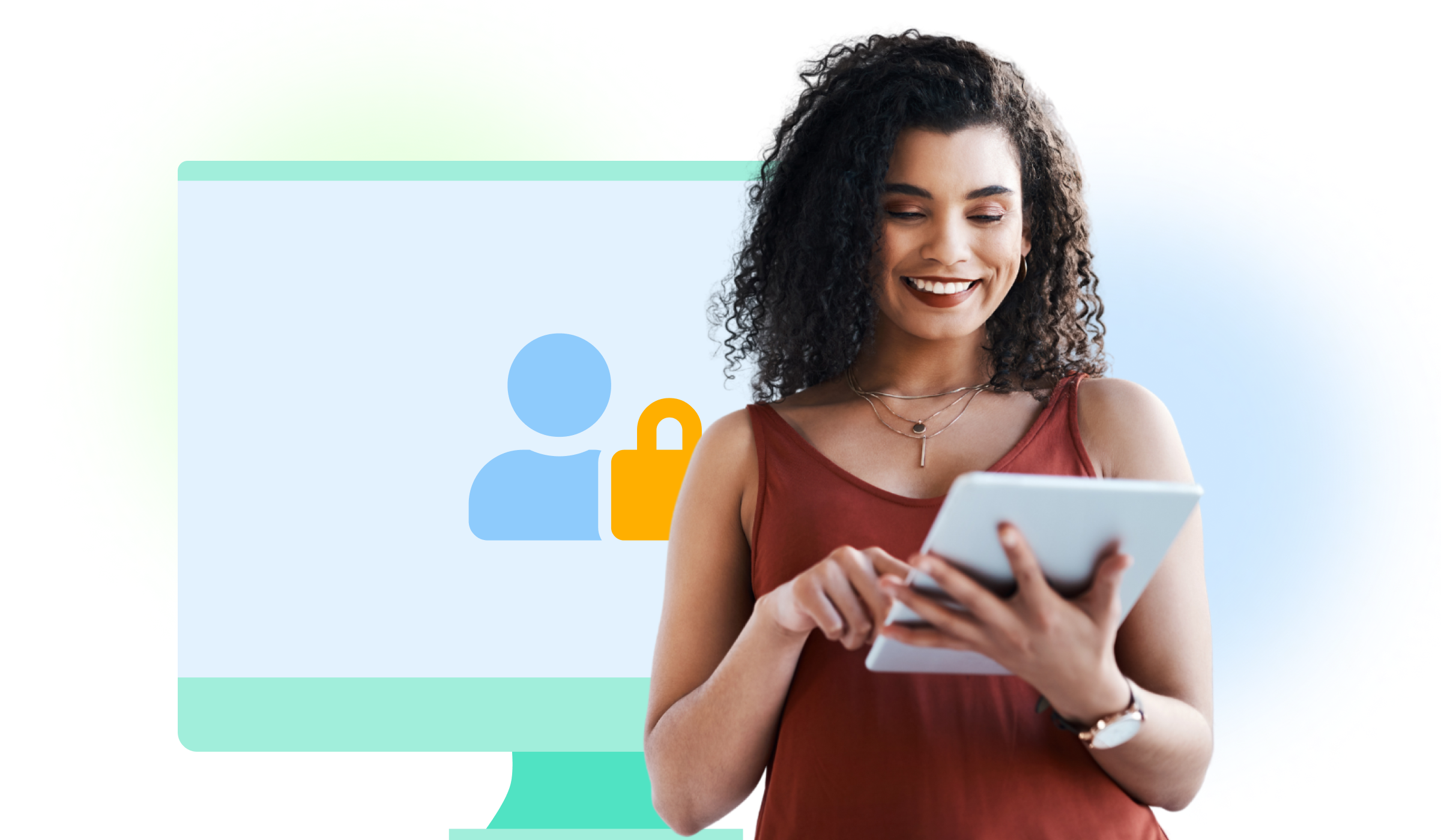 SSO image of a woman logging into a device