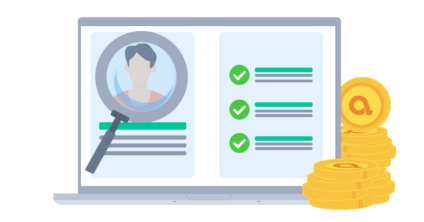 Image of a computer screen on which there is a profile of a client, including an illustration of their head, with some checks on the side.