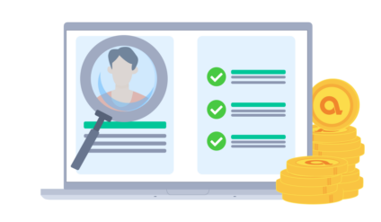 Image of a computer screen on which there is a profile of a client, including an illustration of their head, with some checks on the side.
