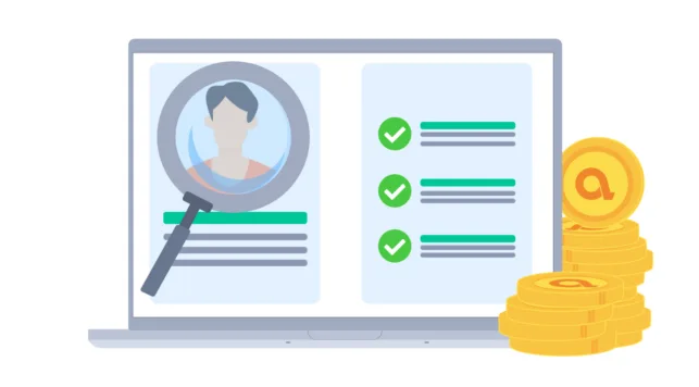 Image of a computer screen on which there is a profile of a client, including an illustration of their head, with some checks on the side.