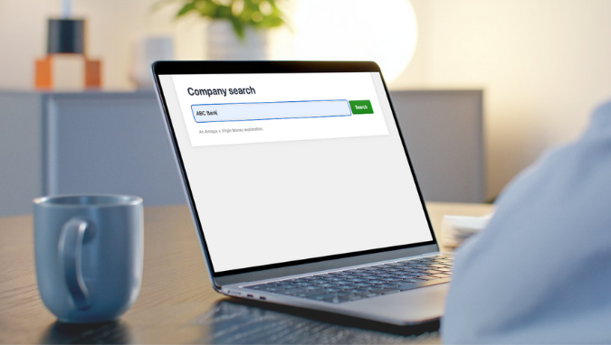 A computer screen showing companies search for KYB