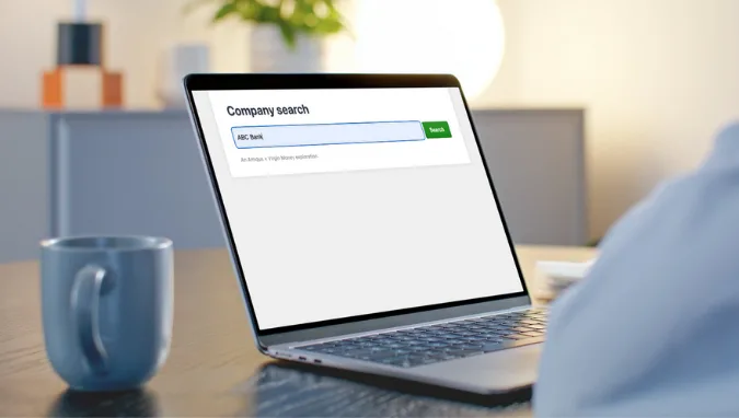 A computer screen showing companies search for KYB
