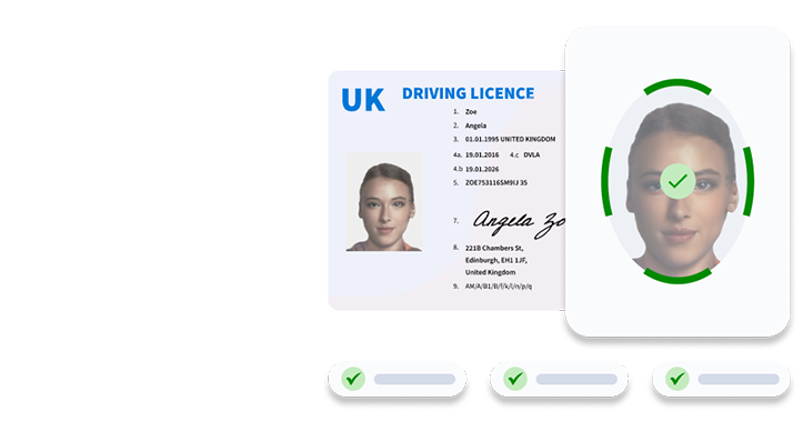 image of a woman with a passed verification status with a drivers licence.