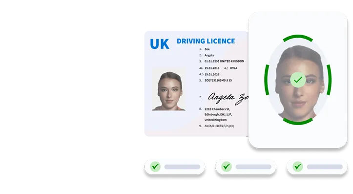 image of a woman with a passed verification status with a drivers licence.