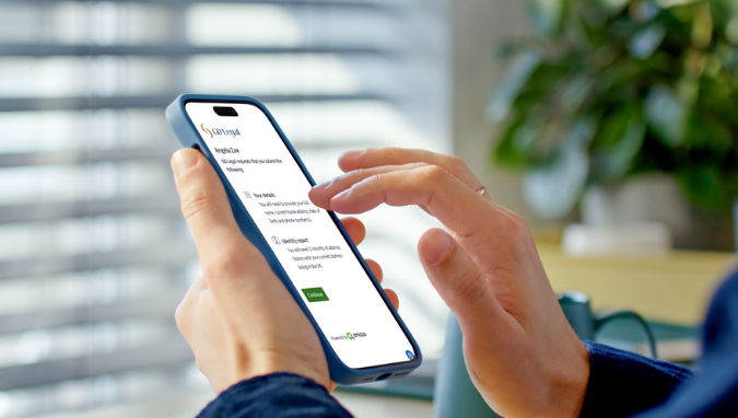Scrolling a phone which shows the GD Legal dashboard on the Amiqus app