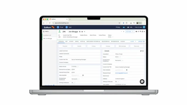 Laptop showing Bullhorn and Amiqus integration