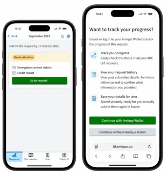 Two phone screenshots of the Wallet app.